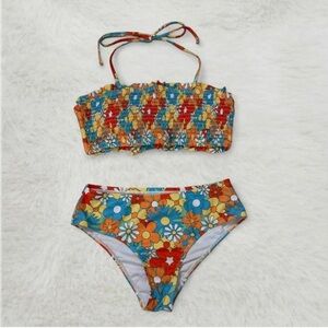 Aimage Womens Floral Two-Piece Swimsuit Bandeau Top Hipster Bottoms Size M nwot